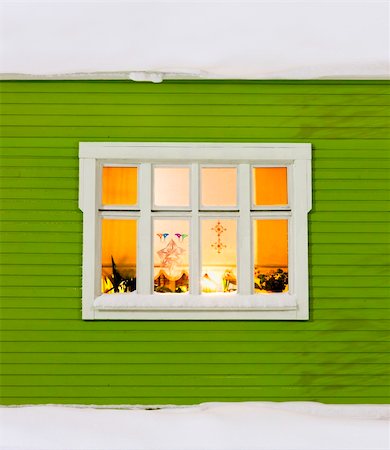 snow house window - Beautiful window on a wood house with christmas decorations Stock Photo - Budget Royalty-Free & Subscription, Code: 400-06522778