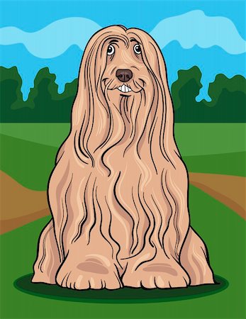 simsearch:400-06523040,k - Cartoon Illustration of Cute Bearded Collie Purebred Dog against Rural Scene Photographie de stock - Aubaine LD & Abonnement, Code: 400-06522997