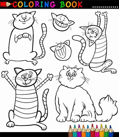 simsearch:400-07107324,k - Coloring Book or Coloring Page Black and White Cartoon Illustration of Funny Cats or Kittens Stock Photo - Budget Royalty-Free & Subscription, Code: 400-06523008