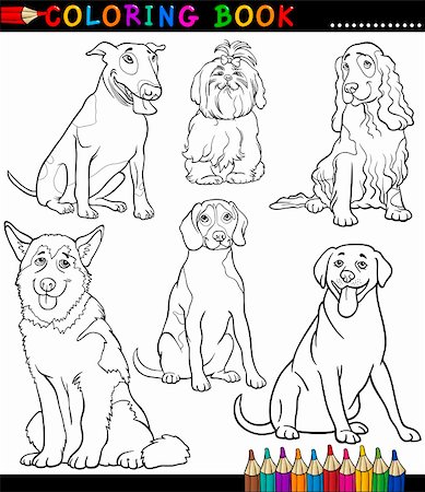 simsearch:400-08976828,k - Coloring Book or Coloring Page Black and White Cartoon Illustration of Funny Purebred Dogs or Puppies Stock Photo - Budget Royalty-Free & Subscription, Code: 400-06523010