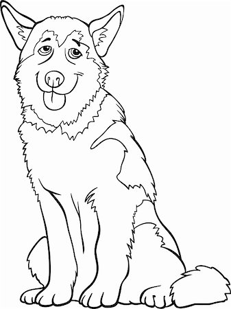 sitting colouring cartoon - Black and White Cartoon Illustration of Funny Siberian Husky or Alaskan Malamute Dog for Coloring Book Stock Photo - Budget Royalty-Free & Subscription, Code: 400-06523028