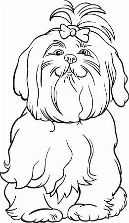 sitting colouring cartoon - Black and White Cartoon Illustration of Cute Maltese Dog with Bow for Coloring Book Stock Photo - Budget Royalty-Free & Subscription, Code: 400-06523034