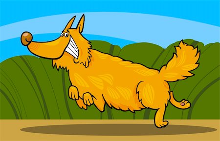 simsearch:400-06523040,k - Cartoon Illustration of Funny Running Shaggy Dog against Rural Scene Photographie de stock - Aubaine LD & Abonnement, Code: 400-06523047