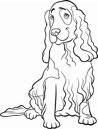 sitting colouring cartoon - Black and White Cartoon Illustration of Funny Cocker Spaniel Dog for Coloring Book Stock Photo - Budget Royalty-Free & Subscription, Code: 400-06523054