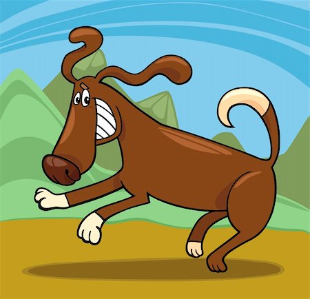 simsearch:400-06520988,k - Cartoon Illustration of Funny Running Playful Dog against Rural Scene Photographie de stock - Aubaine LD & Abonnement, Code: 400-06523050