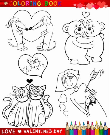 simsearch:400-06523060,k - Valentines Day and Love Themes Collection Set of Black and White Cartoon Illustrations for Coloring Book Stock Photo - Budget Royalty-Free & Subscription, Code: 400-06523064