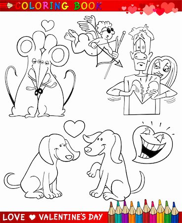 simsearch:400-07754645,k - Valentines Day and Love Themes Collection Set of Black and White Cartoon Illustrations for Coloring Book Stock Photo - Budget Royalty-Free & Subscription, Code: 400-06523065
