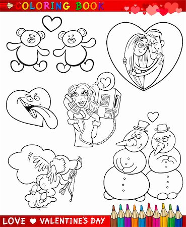 simsearch:400-06523060,k - Valentines Day and Love Themes Collection Set of Black and White Cartoon Illustrations for Coloring Book Stock Photo - Budget Royalty-Free & Subscription, Code: 400-06523062