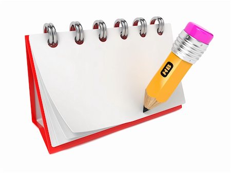 simsearch:400-08378888,k - Open Blank Desktop Notebook  with Pencil. Isolated on White. Stock Photo - Budget Royalty-Free & Subscription, Code: 400-06523151