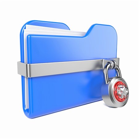 Blue Folder with Toon Padlock. Isolated on White. Stock Photo - Budget Royalty-Free & Subscription, Code: 400-06523188