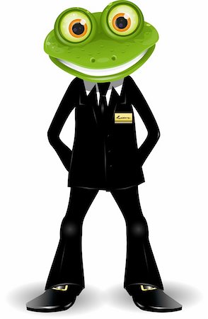 frog graphics - frog security guard in a black suit Foto de stock - Super Valor sin royalties y Suscripción, Código: 400-06523206