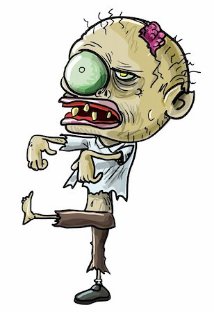 scary cartoon zombie picture - Vector illustration of a cartoon zombie with a grotesque green eye, cracked skull and ragged clothing isolated on white for your Halloween concept Stock Photo - Budget Royalty-Free & Subscription, Code: 400-06523203