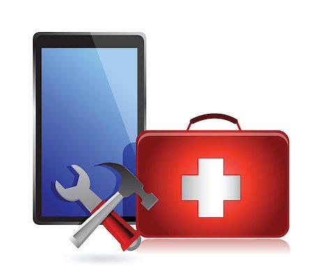 Tablet with tools and a first aid kit on a white background Stock Photo - Budget Royalty-Free & Subscription, Code: 400-06523835