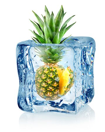 fresh glass of ice water - Ice cube and pineapple isolated on a white background Stock Photo - Budget Royalty-Free & Subscription, Code: 400-06530015