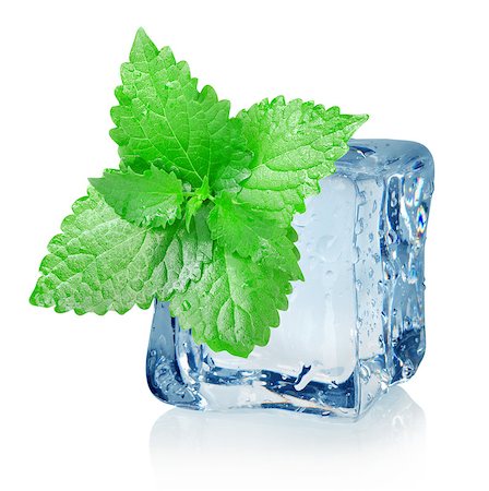 fresh glass of ice water - Ice cube and mint  isolated on a white background Stock Photo - Budget Royalty-Free & Subscription, Code: 400-06530010
