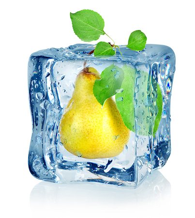 fresh glass of ice water - Ice cube and pear isolated on a white background Stock Photo - Budget Royalty-Free & Subscription, Code: 400-06530013