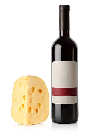 Wine bottle and dutch cheese isolated on a white background Stock Photo - Budget Royalty-Free & Subscription, Code: 400-06530039