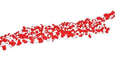 The flow of red and white pills. Isolated 3d rendering Stock Photo - Budget Royalty-Free & Subscription, Code: 400-06530135