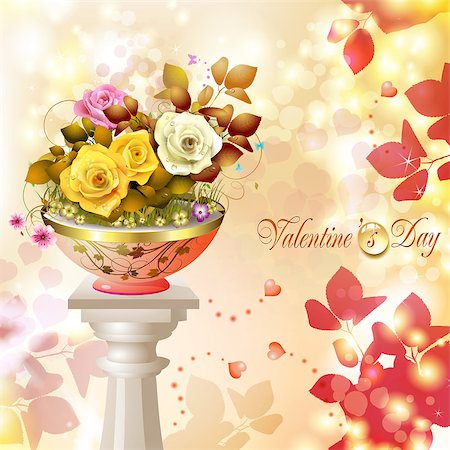 simsearch:400-06082408,k - Valentine's day card with hearts and roses Fotografie stock - Microstock e Abbonamento, Codice: 400-06530385