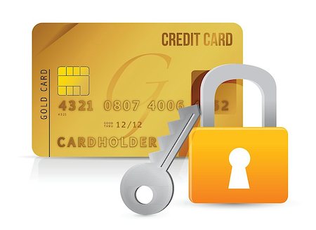 Padlock, key and credit cards illustration design over white Stock Photo - Budget Royalty-Free & Subscription, Code: 400-06530419