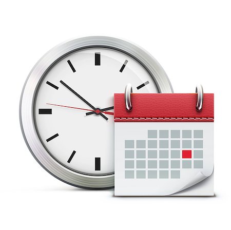 Vector illustration of timing concept with classic office clock and detailed calendar icon Stock Photo - Budget Royalty-Free & Subscription, Code: 400-06530541