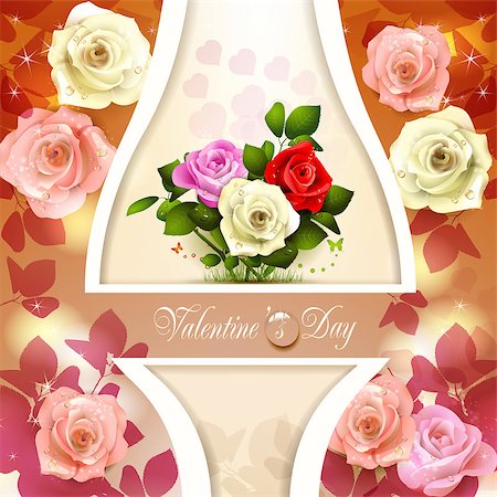 simsearch:400-06082408,k - Valentine's day card with hearts and roses Fotografie stock - Microstock e Abbonamento, Codice: 400-06530788