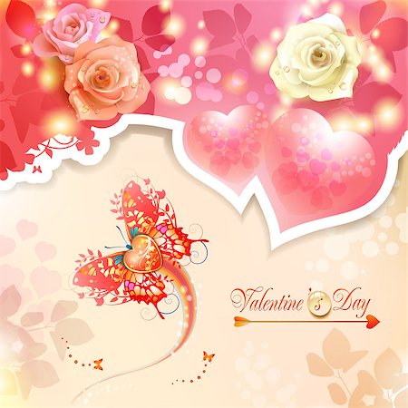 simsearch:400-06082408,k - Valentine's day card with hearts and roses Fotografie stock - Microstock e Abbonamento, Codice: 400-06530799