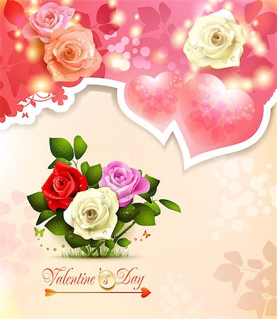 simsearch:400-06082408,k - Valentine's day card with hearts and roses Fotografie stock - Microstock e Abbonamento, Codice: 400-06530800