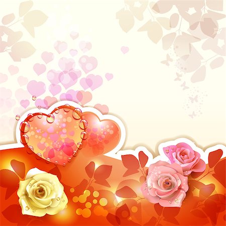 simsearch:400-06082408,k - Valentine's day card with hearts and roses Fotografie stock - Microstock e Abbonamento, Codice: 400-06530812