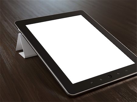 simsearch:400-05733549,k - 3D illustration of modern tablet computer on wooden desk. Photographie de stock - Aubaine LD & Abonnement, Code: 400-06530841