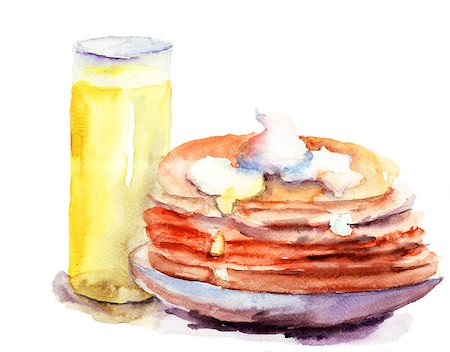 simsearch:400-08071201,k - Pancakes stack with juice, watercolor illustration Photographie de stock - Aubaine LD & Abonnement, Code: 400-06531162