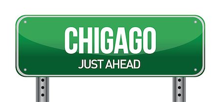 street sign and chicago - Road sign to Chicago illustration design over white Stock Photo - Budget Royalty-Free & Subscription, Code: 400-06531285