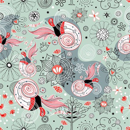 simsearch:400-06524884,k - Seamless floral pattern with birds in love on a light background Foto de stock - Super Valor sin royalties y Suscripción, Código: 400-06531281