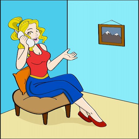 Cartoon illustration showing a girl chatting on the phone Photographie de stock - Aubaine LD & Abonnement, Code: 400-06554073