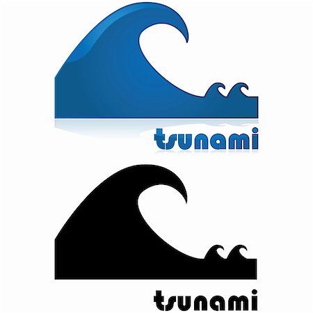 simsearch:400-08654218,k - Icon showing a big wave after two smaller waves, with the word tsunami under it Photographie de stock - Aubaine LD & Abonnement, Code: 400-06554082