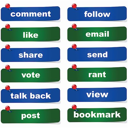 rant - Collection of green and blue social media buttons with different calls to action Stock Photo - Budget Royalty-Free & Subscription, Code: 400-06554148