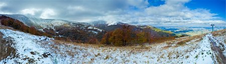 first snow - October Carpathian mountain plateau with first winter snow and cable ski lift Stock Photo - Budget Royalty-Free & Subscription, Code: 400-06554152