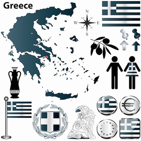 Vector set of Greece country shape with flags, buttons and icons isolated on white background Photographie de stock - Aubaine LD & Abonnement, Code: 400-06554373