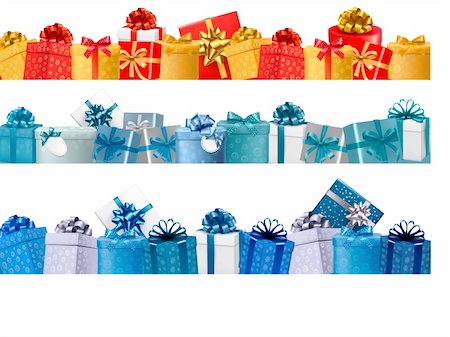 drawing of christmas gift wraps - Collection of holiday banners with colorful gift boxes with bows. Vector illustration Stock Photo - Budget Royalty-Free & Subscription, Code: 400-06554428