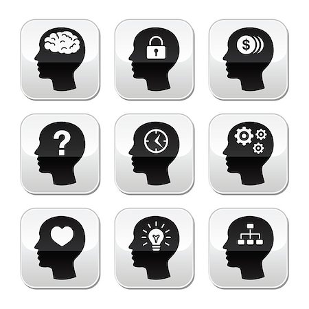 Thinking, creating ideas concept - square grey head buttons isolated on white Stock Photo - Budget Royalty-Free & Subscription, Code: 400-06554462