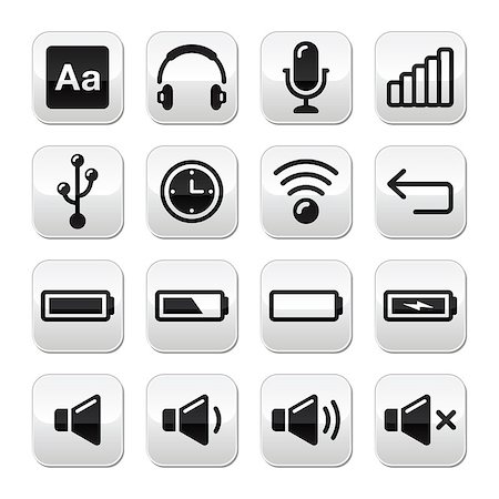 Modern grey square buttons set - control panel of laptop, tablet, pc, ebook reader, smartphone Stock Photo - Budget Royalty-Free & Subscription, Code: 400-06554549