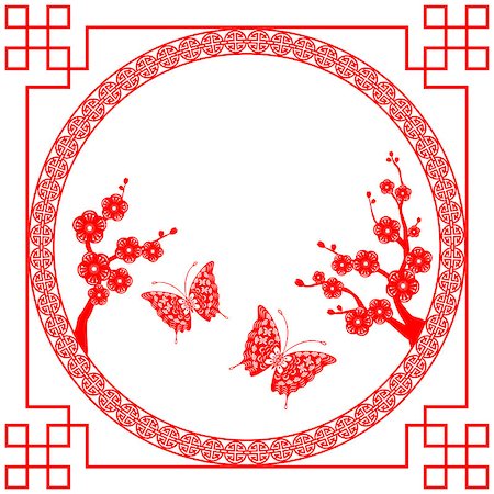siebensternnadel - Oriental style Cherry blossom with butterfly Stockbilder - Microstock & Abonnement, Bildnummer: 400-06554754