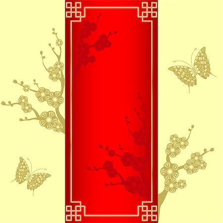 Oriental style Cherry blossom with butterfly Stock Photo - Budget Royalty-Free & Subscription, Code: 400-06554755