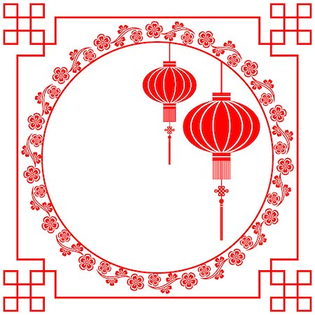 Chinese Paper Cutting Motif Chinese Lantern and Cherry Blossom Stock Photo - Budget Royalty-Free & Subscription, Code: 400-06554757