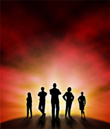 dawn red sky - Editable vector illustration of a business team silhouette standing at a new dawn with background made using a gradient mesh Stock Photo - Budget Royalty-Free & Subscription, Code: 400-06554981