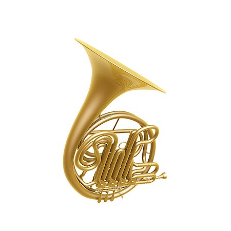simsearch:400-06555098,k - golden french horn isolated on white background Stock Photo - Budget Royalty-Free & Subscription, Code: 400-06555094