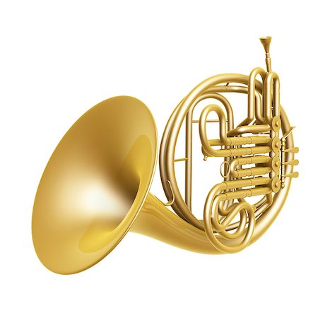 simsearch:400-06555098,k - golden french horn isolated on white background Stock Photo - Budget Royalty-Free & Subscription, Code: 400-06555092