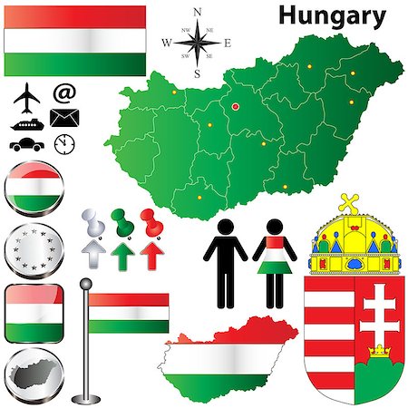 simsearch:400-07249246,k - Vector set of Hungary country shape with flags, buttons and icons isolated on white background Photographie de stock - Aubaine LD & Abonnement, Code: 400-06555122