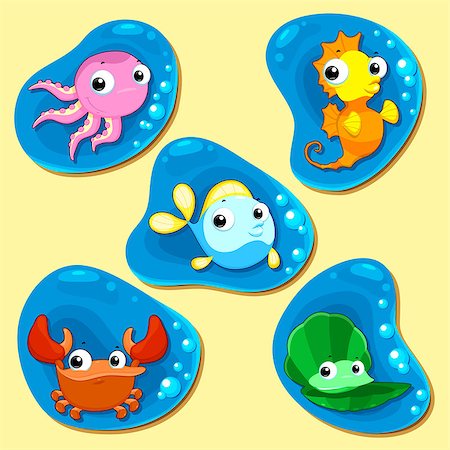 Happy sea family. Funny cartoon and vector illustration Fotografie stock - Microstock e Abbonamento, Codice: 400-06555210