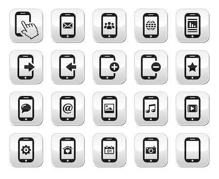 Modern grey square buttons set - contact us, smartphone Stock Photo - Budget Royalty-Free & Subscription, Code: 400-06555269